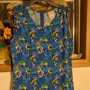 Disney Store Minnie Mickey Blue Hawaiian Floral Beach Summer Maxi Dress Small